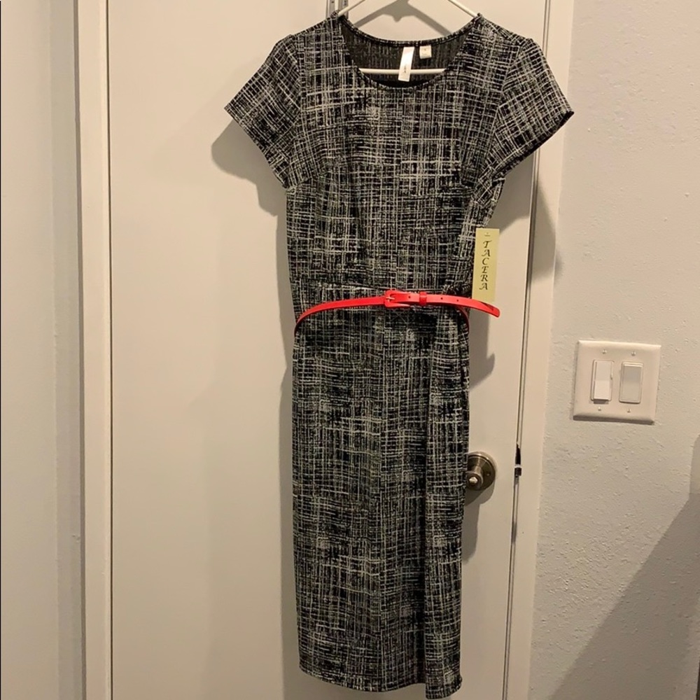 Black & white never been worn dress with red belt
